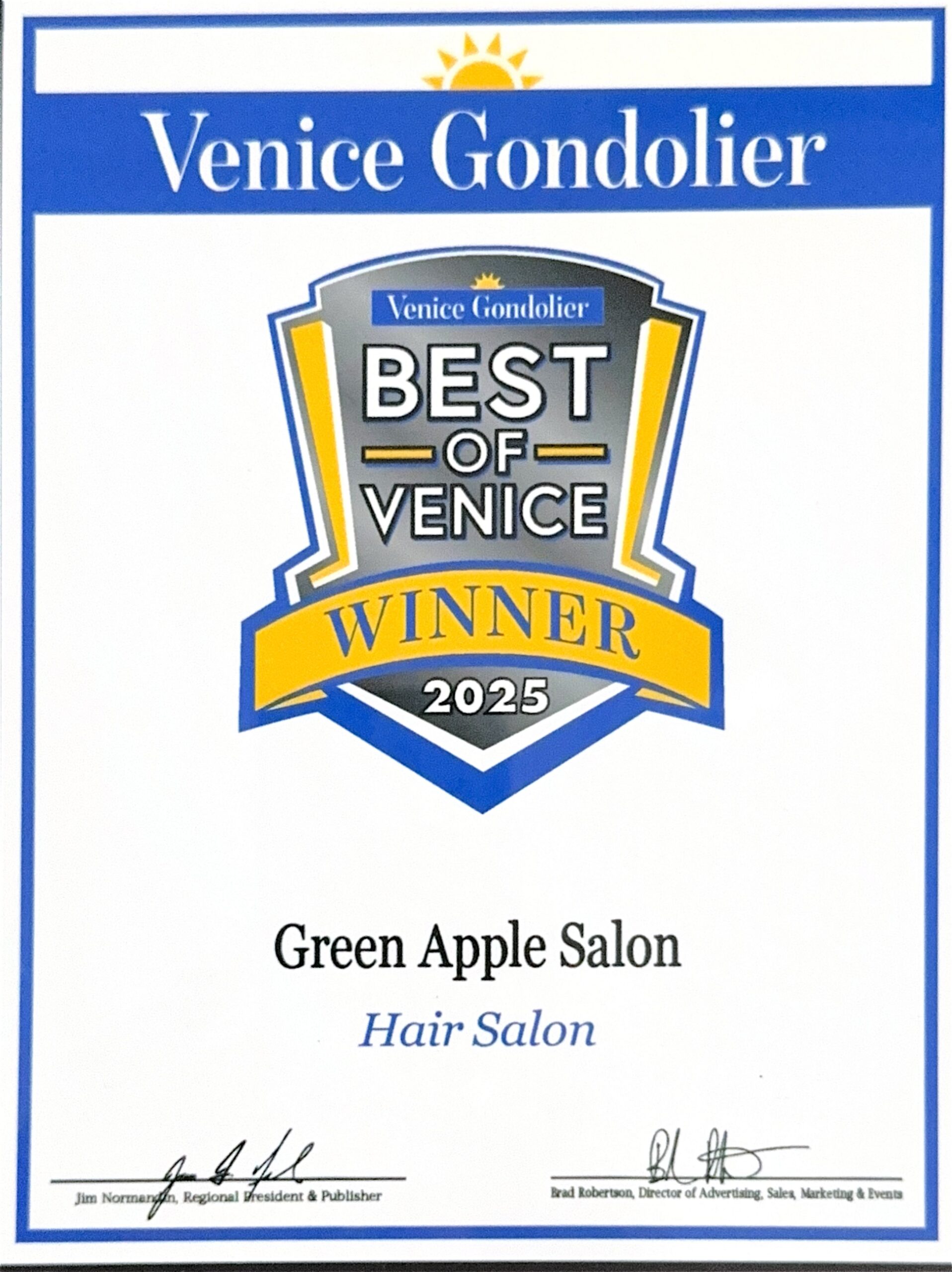 Herald-Tribune Venice Readers' Choice 1st place award